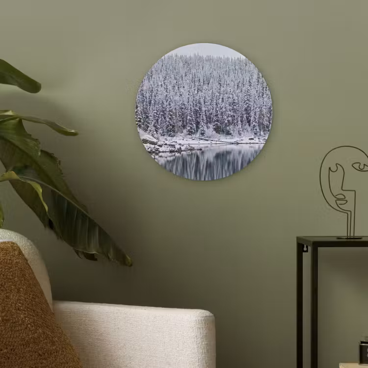 Bos - Reflectie - Meer - Winter - Serene Akoestische PET Vilt - Rond klein -sfeer2