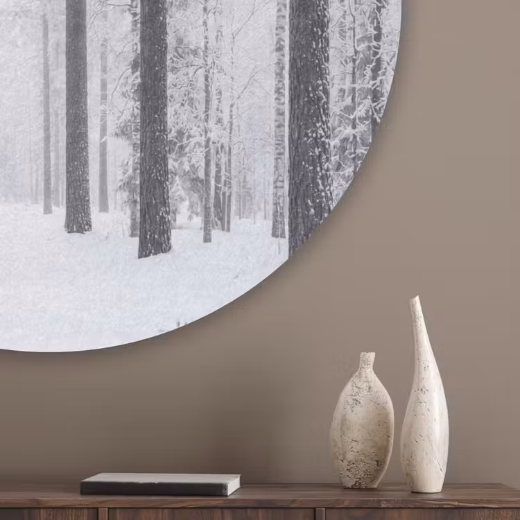 Bos - Sneeuw - Pad - Winter - Stilte Akoestische PET Vilt - Rond klein -sfeer5_closeup