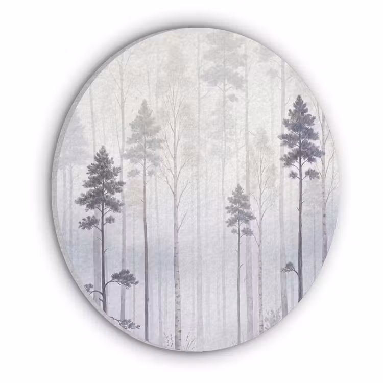 Bos - Bomen - Mist - Natuur - Illustratie - Grijs Akoestische PET Vilt - Rond klein -3d