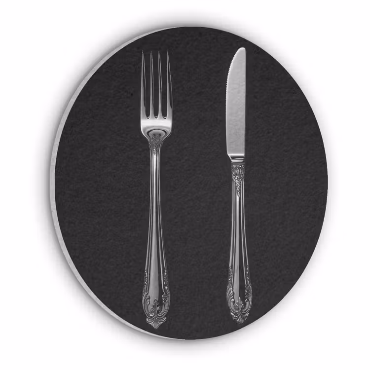 Vork - Mes - Zilver Akoestische PET Vilt - Rond klein -3d