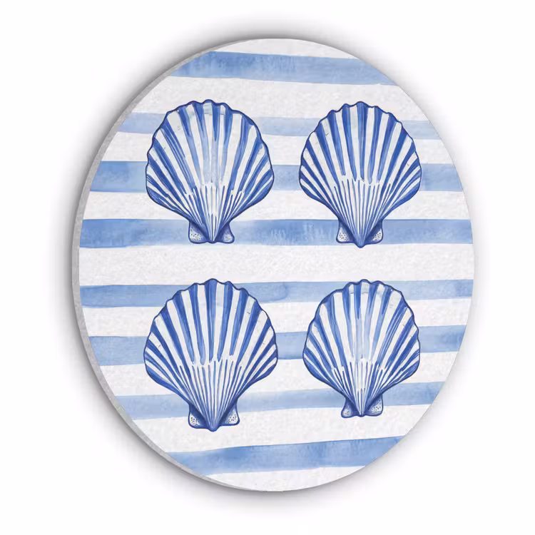 Vier schelpen - Blauw - Wit - Strepen Akoestische PET Vilt - Rond klein -3d
