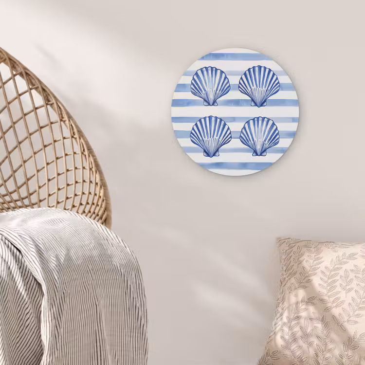 Vier schelpen - Blauw - Wit - Strepen Akoestische PET Vilt - Rond klein -sfeer4