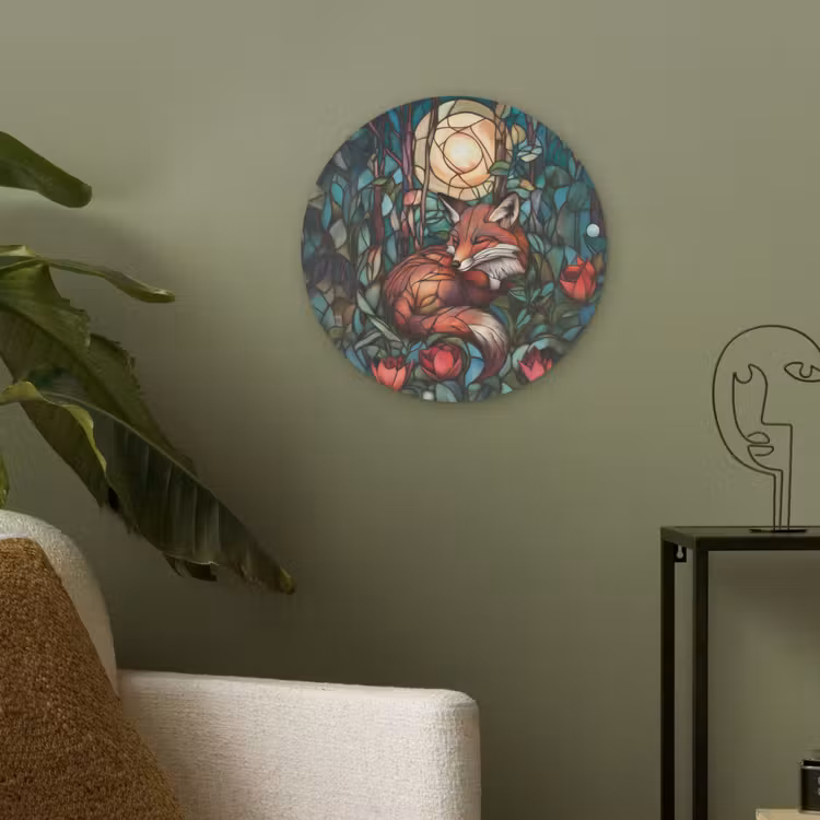 Vos - Mozaïek - Bos - Maan Akoestische PET Vilt - Rond klein -sfeer2