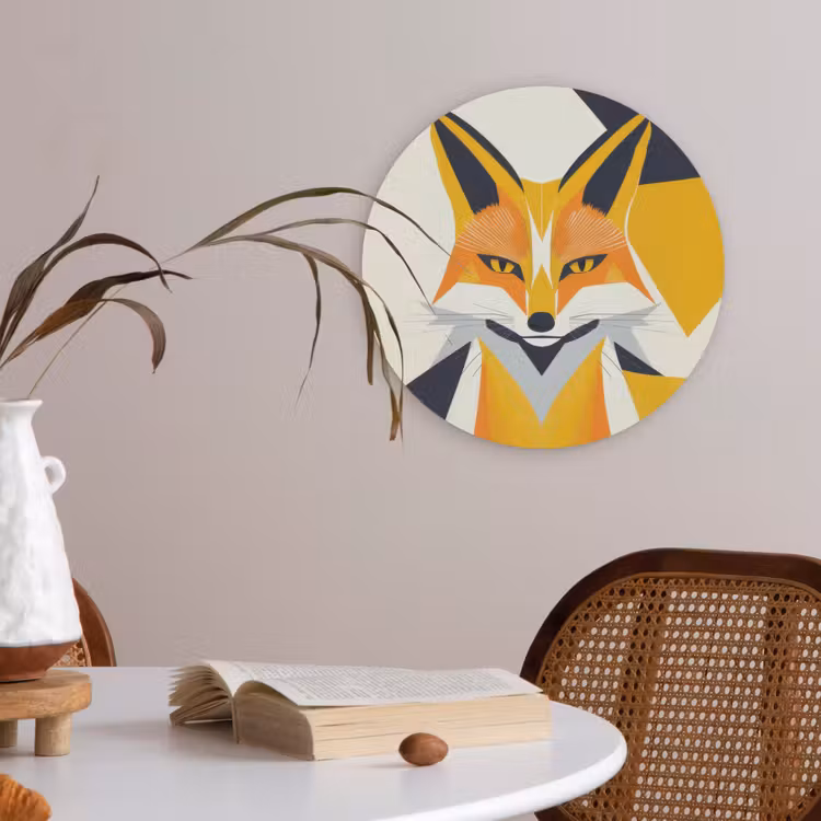 Vos - Oranje - Abstract - Driehoeken Akoestische PET Vilt - Rond klein -sfeer3