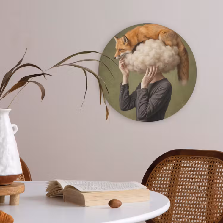 Vos - Surrealistisch - Groen Akoestische PET Vilt - Rond klein -sfeer3