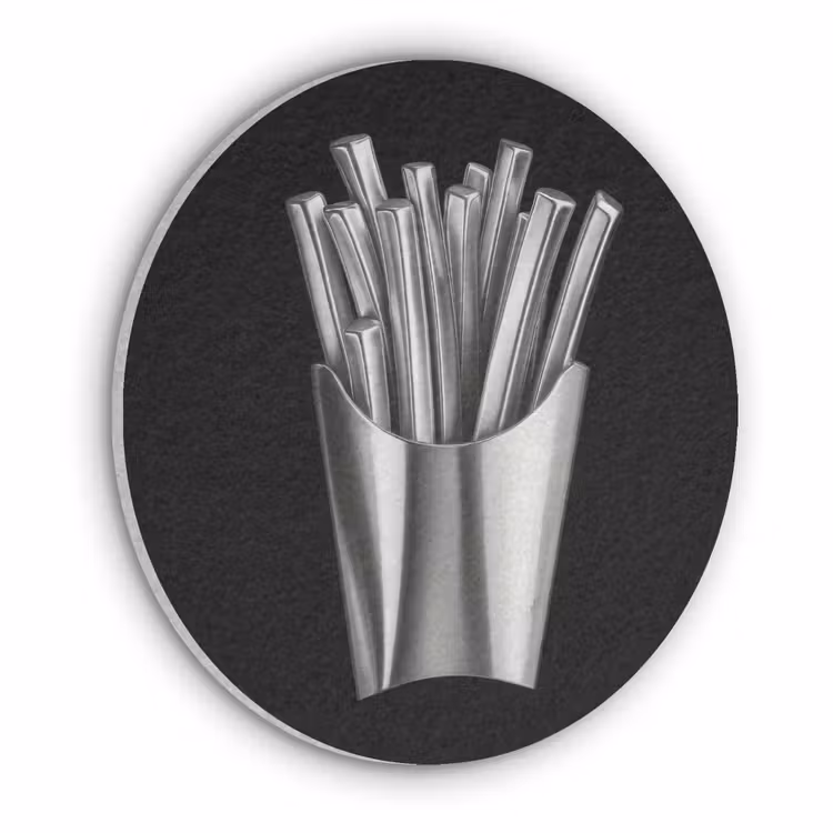 Frietjes - Futuristisch - Zilver Akoestische PET Vilt - Rond klein -3d