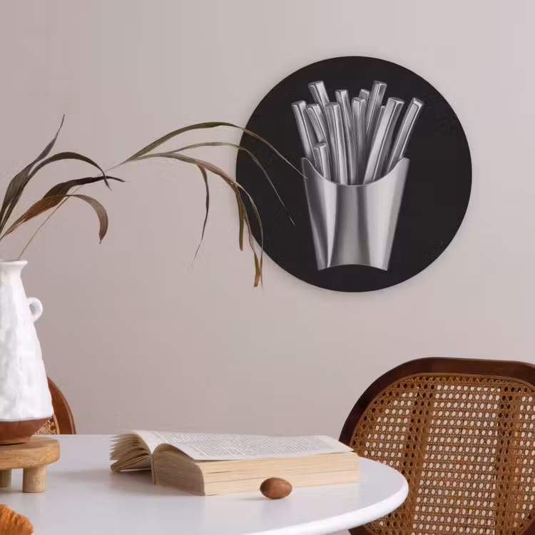 Frietjes - Futuristisch - Zilver Akoestische PET Vilt - Rond klein -sfeer3