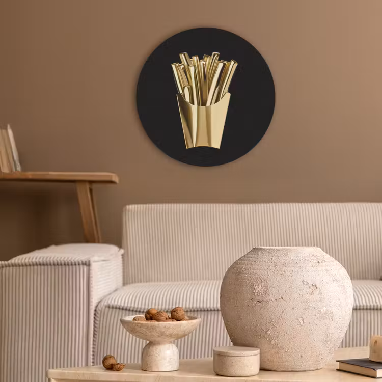 Friet - Goud - Chrome - Eten Akoestische PET Vilt - Rond klein -sfeer1