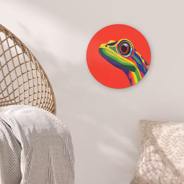 Kikker - Kleurrijk - Strepen - Ogen Akoestische PET Vilt - Rond klein -sfeer4