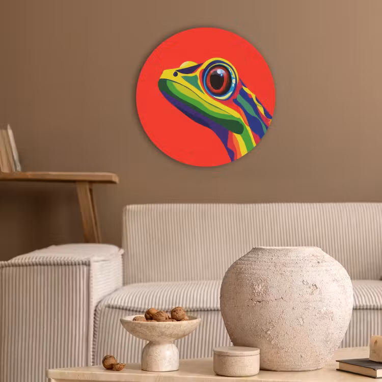 Kikker - Kleurrijk - Strepen - Ogen Akoestische PET Vilt - Rond klein -sfeer1
