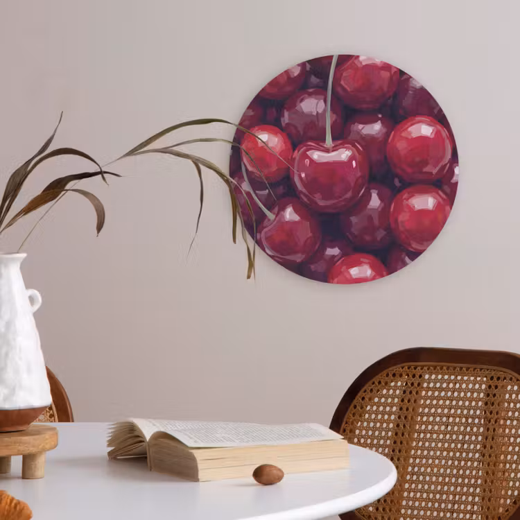 Fruit - Kersen - Eten - Modern - Rood Akoestische PET Vilt - Rond klein -sfeer3
