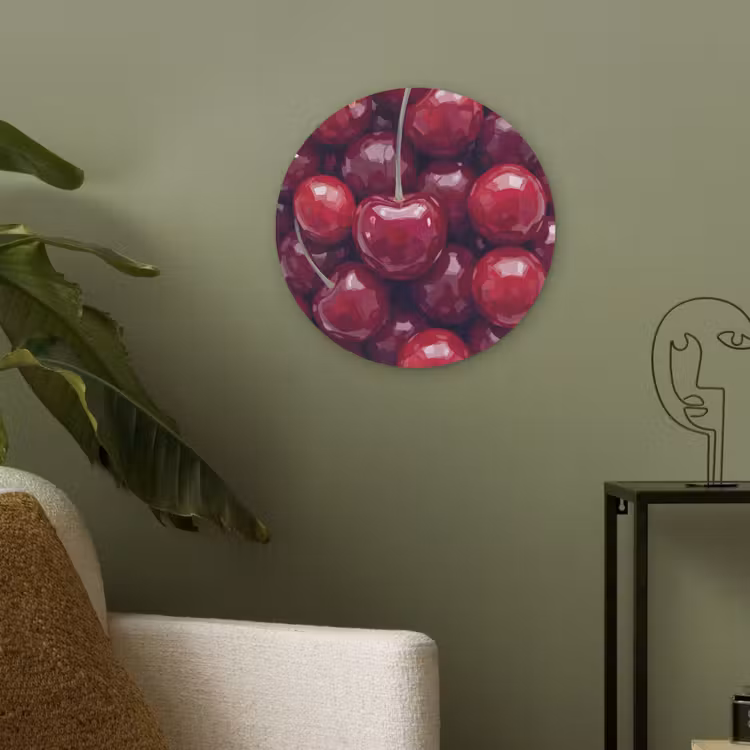Fruit - Kersen - Eten - Modern - Rood Akoestische PET Vilt - Rond klein -sfeer2