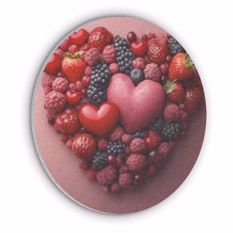 Fruit - Hartjes - Aardbeien - Frambozen - Bosbessen Akoestische PET Vilt - Rond klein -3d