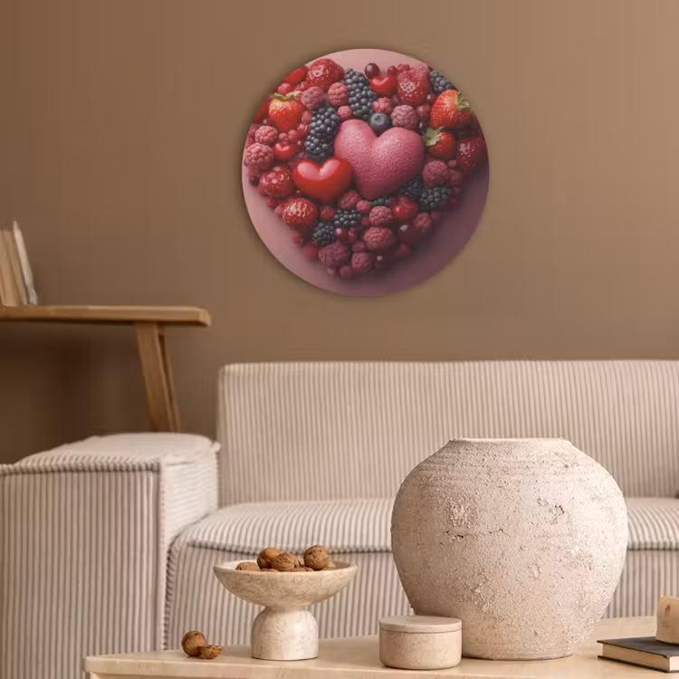 Fruit - Hartjes - Aardbeien - Frambozen - Bosbessen Akoestische PET Vilt - Rond klein -sfeer1