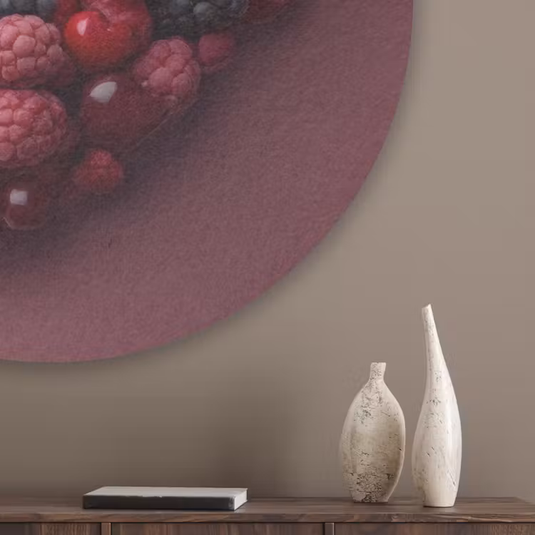 Fruit - Hartjes - Aardbeien - Frambozen - Bosbessen Akoestische PET Vilt - Rond klein -sfeer5_closeup