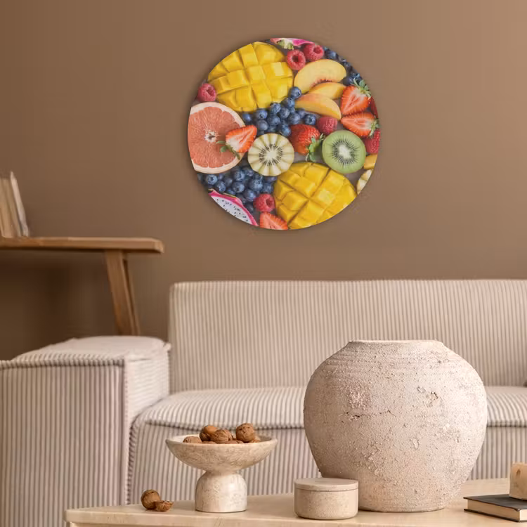 Fruit - Versneden - Kleurrijk - Eten - Gezond Akoestische PET Vilt - Rond klein -sfeer1