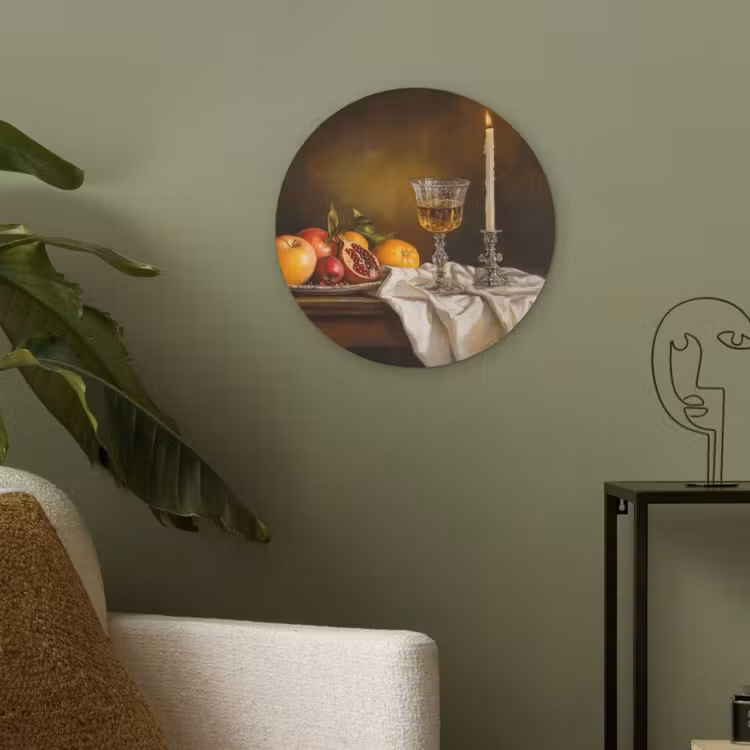 Fruit - Stilleven - Wijn - Kaars Akoestische PET Vilt - Rond klein -sfeer2