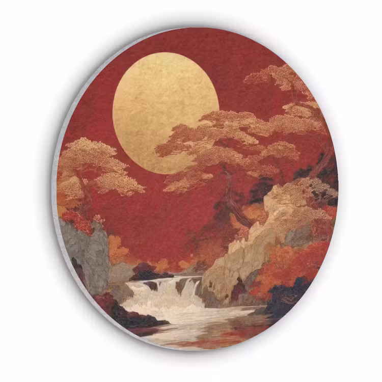 Volle maan - Landschap - Waterval Akoestische PET Vilt - Rond klein -3d