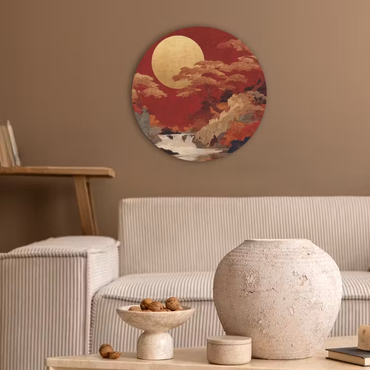 Volle maan - Landschap - Waterval Akoestische PET Vilt - Rond klein -sfeer1