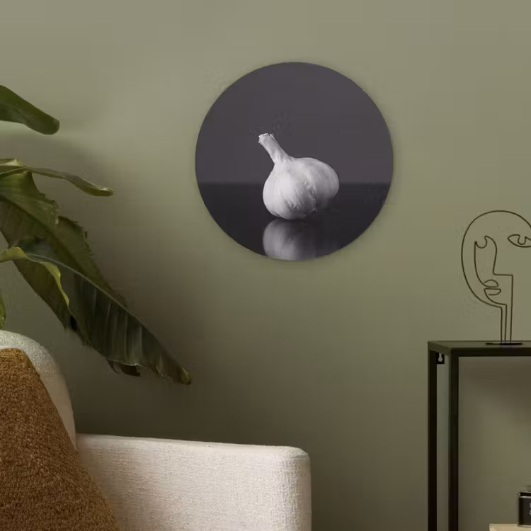 Knoflook - Zwart - Wit Akoestische PET Vilt - Rond klein -sfeer2