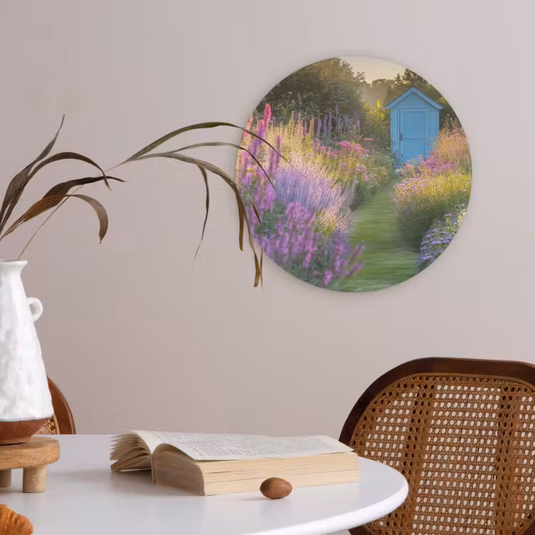 Tuinhuisje - Blauw - Bloemen Akoestische PET Vilt - Rond klein -sfeer3