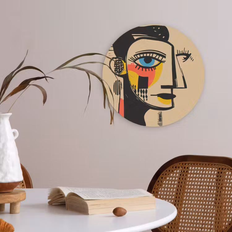 Geometrisch - Felle kleuren - Kubistische stijl Akoestische PET Vilt - Rond klein -sfeer3
