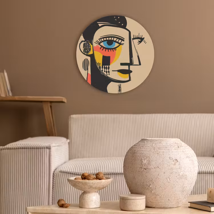 Geometrisch - Felle kleuren - Kubistische stijl Akoestische PET Vilt - Rond klein -sfeer1
