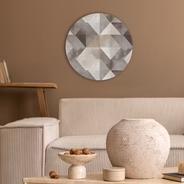 Geometrisch - Motief - Aardetinten Akoestische PET Vilt - Rond klein 838 -sfeer1