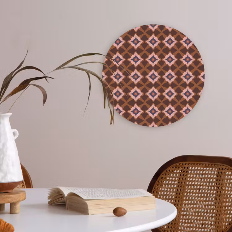 Geometrisch - Sierlijk - Bruin Akoestische PET Vilt - Rond klein 838 -sfeer3