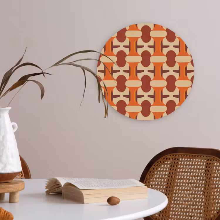 Geometrisch - Retro - Oranje Akoestische PET Vilt - Rond klein 838 -sfeer3