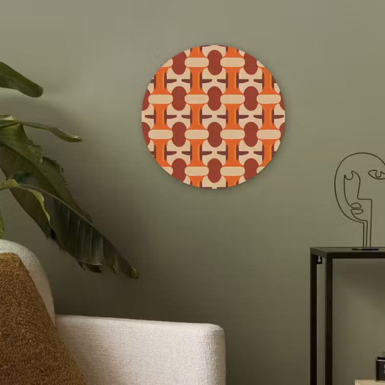 Geometrisch - Retro - Oranje Akoestische PET Vilt - Rond klein 838 -sfeer2