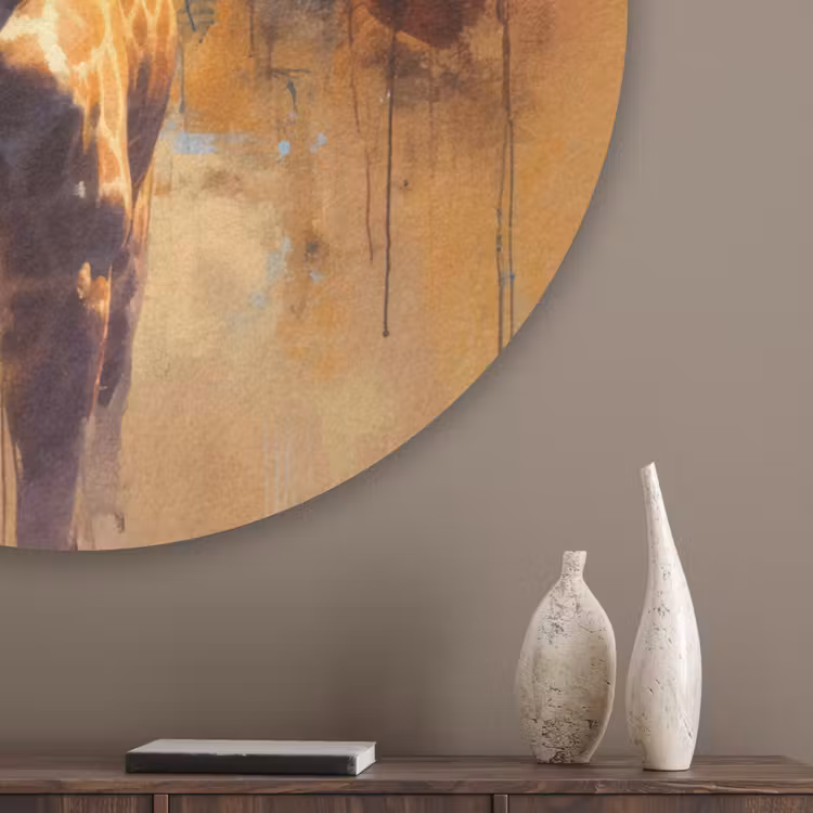 Giraf - Bruin - Abstract - Geschilderd Akoestische PET Vilt - Rond klein -sfeer5_closeup