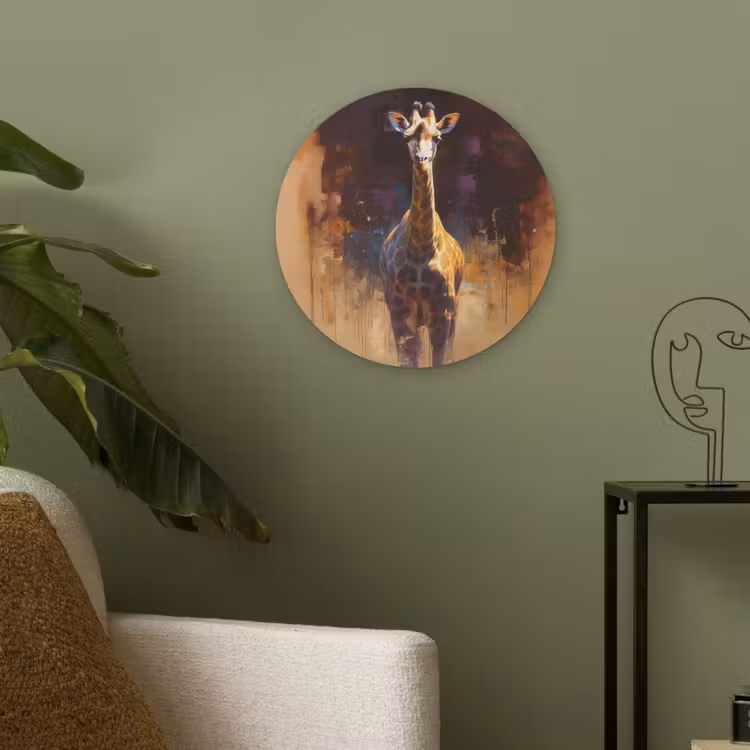 Giraf - Bruin - Abstract - Geschilderd Akoestische PET Vilt - Rond klein -sfeer2