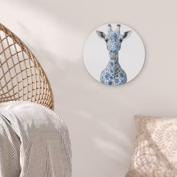 Giraffe - Delfts blauw - Dieren - Minimalistisch Akoestische PET Vilt - Rond klein -sfeer4