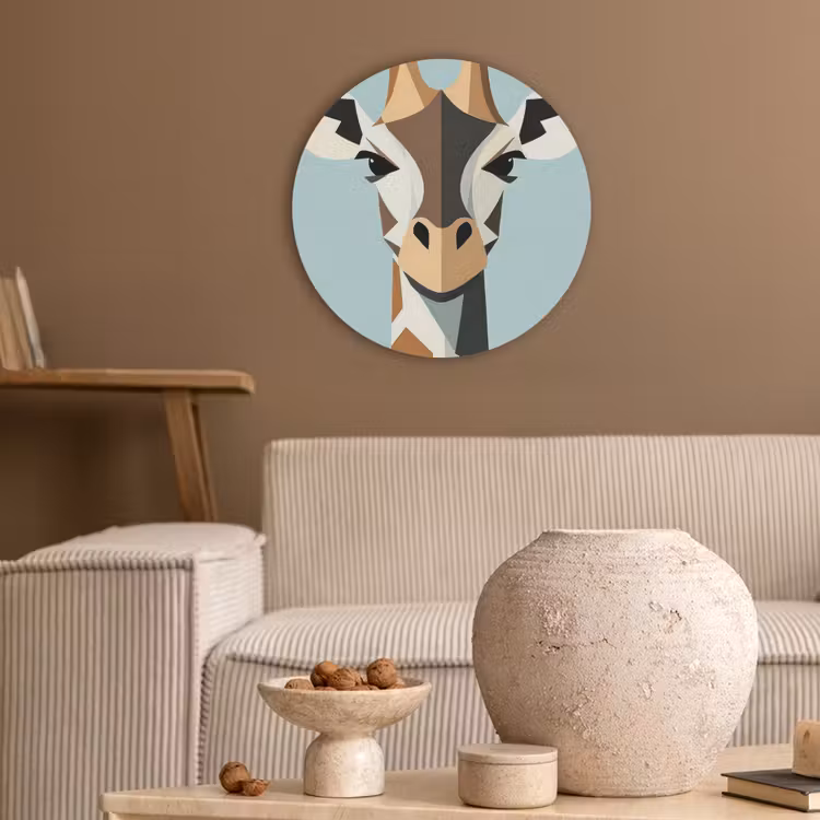 Giraffe - Illustratie - Bruin - Minimalistisch Akoestische PET Vilt - Rond klein -sfeer1