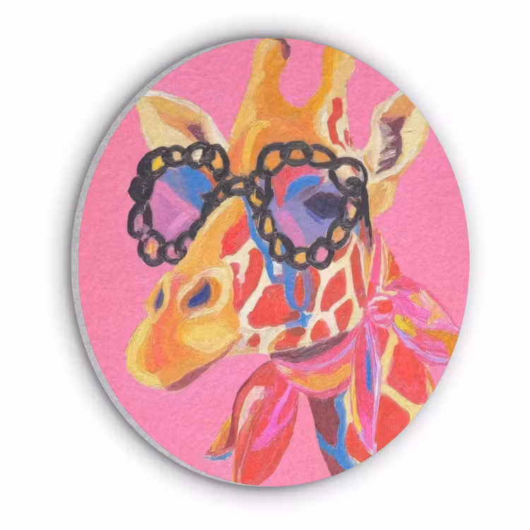 Giraf - Roze - Bril - Sjaal Akoestische PET Vilt - Rond klein -3d