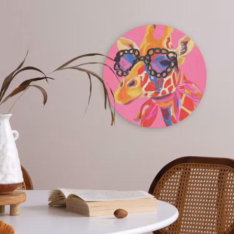 Giraf - Roze - Bril - Sjaal Akoestische PET Vilt - Rond klein -sfeer3