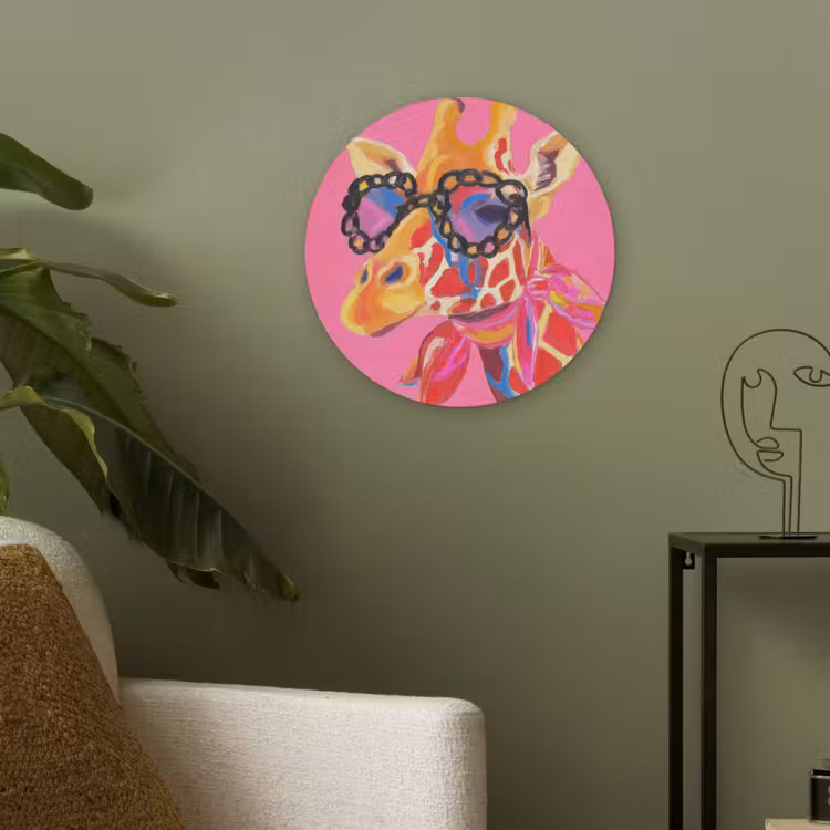 Giraf - Roze - Bril - Sjaal Akoestische PET Vilt - Rond klein -sfeer2
