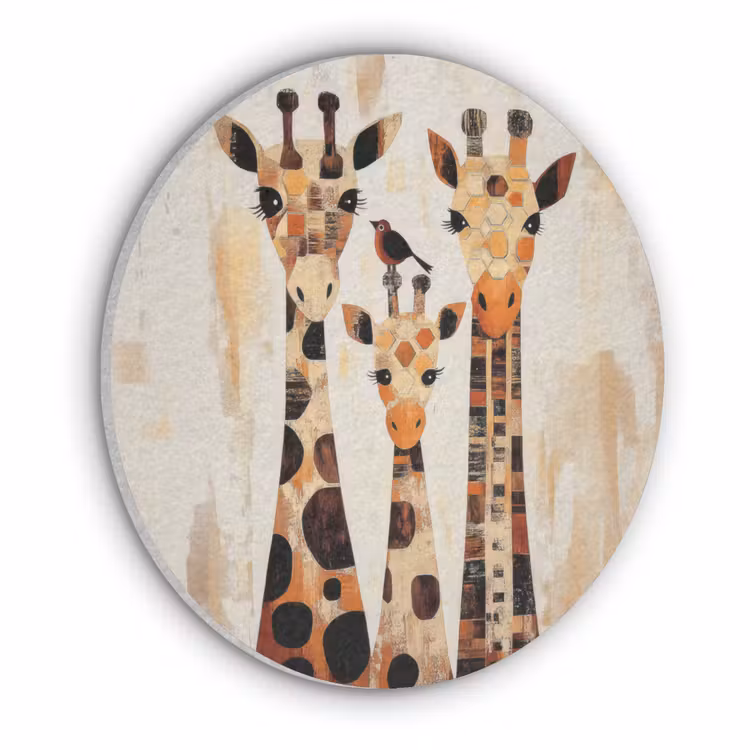 Giraffen - Cartoon - Crème Akoestische PET Vilt - Rond klein -3d