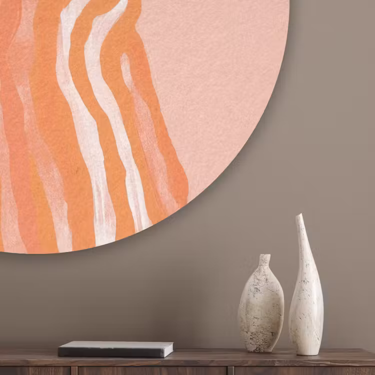 Meisje - Deken - Gestreept - Oranje Akoestische PET Vilt - Rond klein -sfeer5_closeup