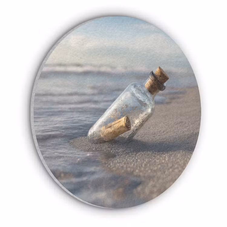 Glazenfles - Post - Zee - Zand Akoestische PET Vilt - Rond klein -3d