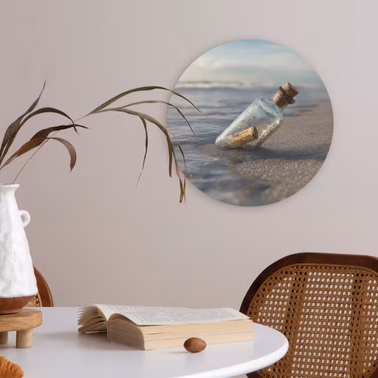 Glazenfles - Post - Zee - Zand Akoestische PET Vilt - Rond klein -sfeer3