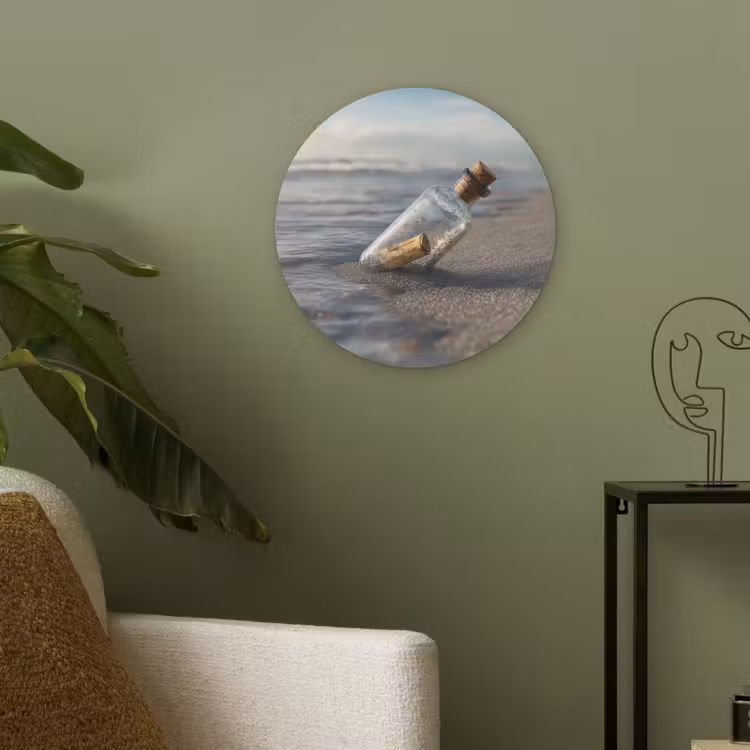 Glazenfles - Post - Zee - Zand Akoestische PET Vilt - Rond klein -sfeer2