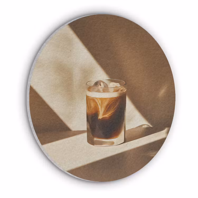 Glas - Ijskoffie - Schaduw - Bruin Akoestische PET Vilt - Rond klein -3d