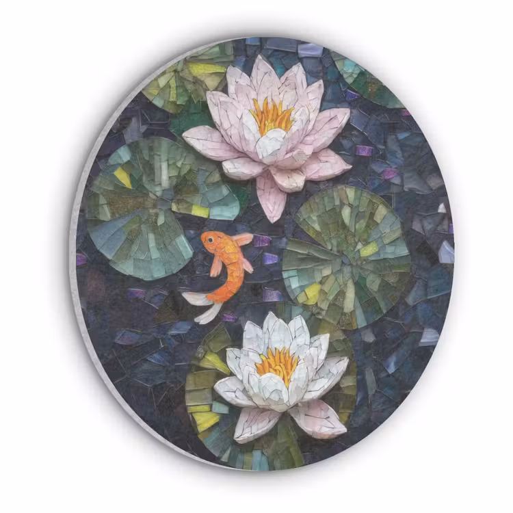 Glasstukjes - Leliebladeren - Vis - Oranje Akoestische PET Vilt - Rond klein -3d