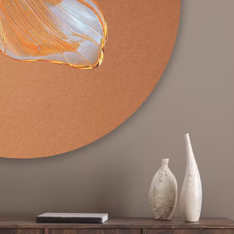 Glazen - Bloem - Oranje Akoestische PET Vilt - Rond klein -sfeer5_closeup