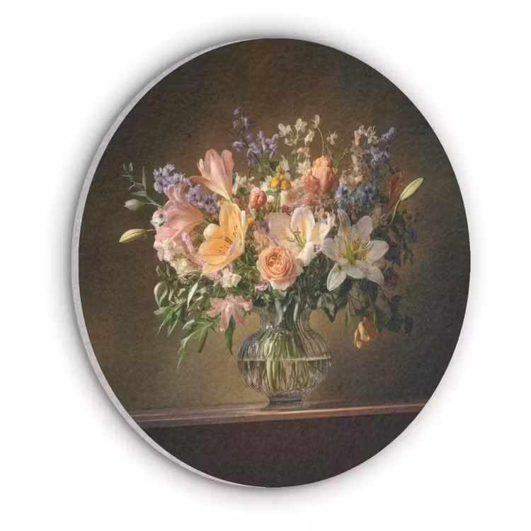 Glazen - Bloemen - Boeket - Kleuren Akoestische PET Vilt - Rond klein -3d