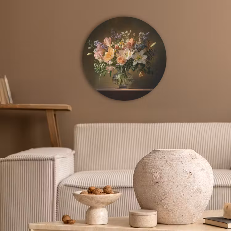 Glazen - Bloemen - Boeket - Kleuren Akoestische PET Vilt - Rond klein -sfeer1