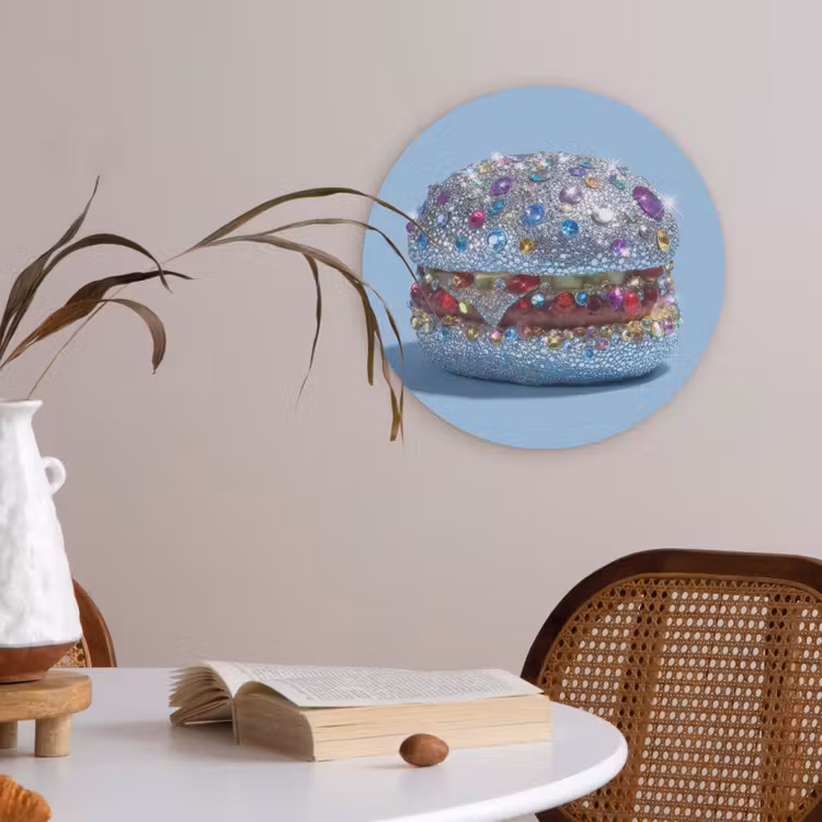 Glitters - Hamburger - Blauw Akoestische PET Vilt - Rond klein -sfeer3