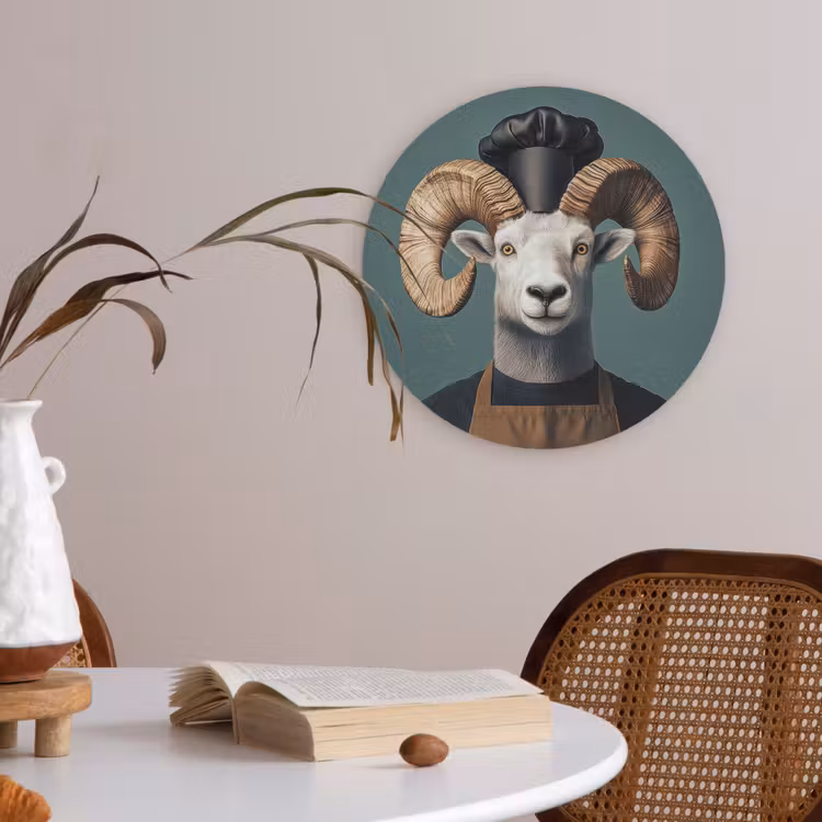 Geit - Hoorns - Kokskleding Akoestische PET Vilt - Rond klein -sfeer3